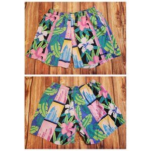 Mens Vintage 80s L Adidas Floral Printed Shorts Made in USA Streetwear Colorful